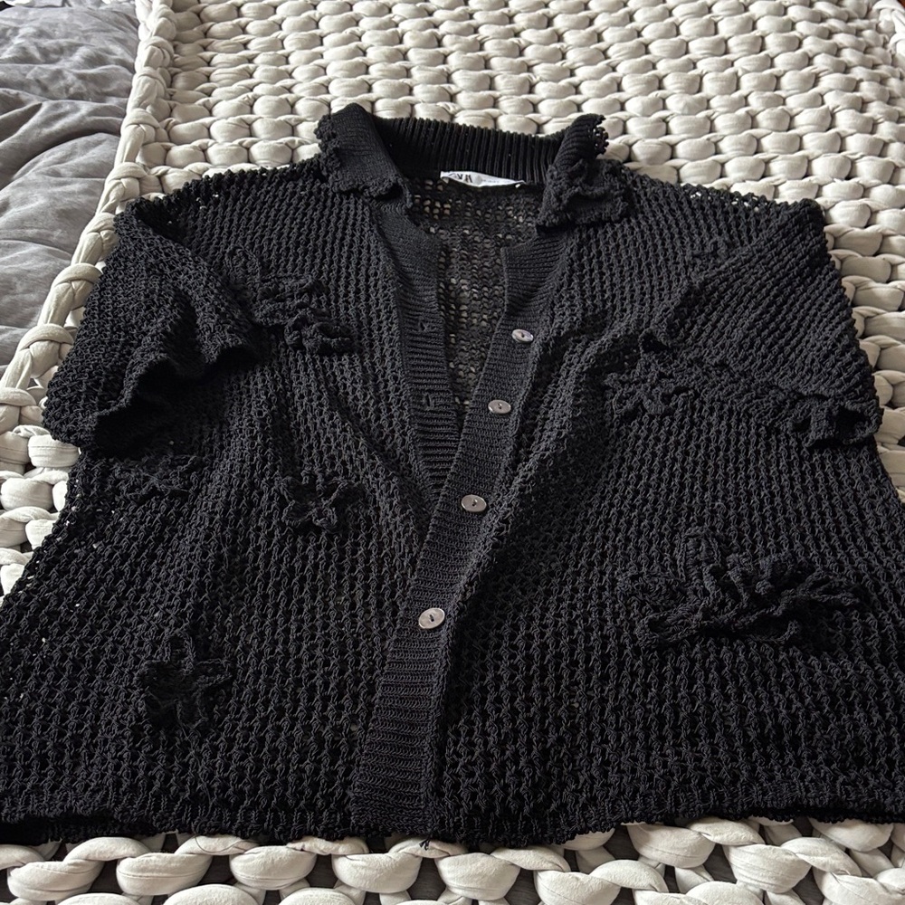 Zara Black Open-Knit Cardigan